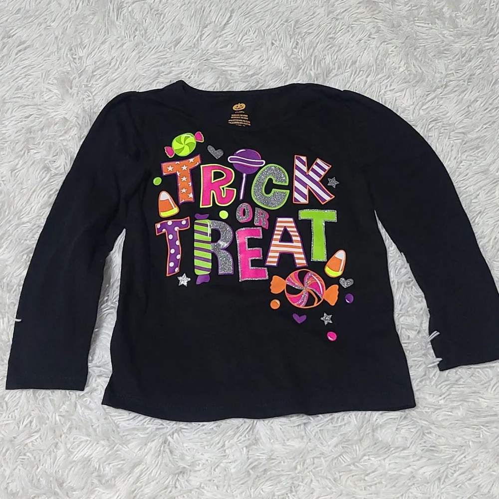 Girls Halloween Trick or Treat Long Sleeve tee Shirt Glitter GUC size 4 Pumpkin - Picture 1 of 2